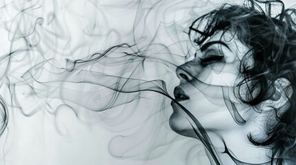 Canvas Print - A woman's face is partially obscured by smoke. AI.