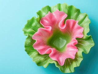 Sticker - Green and pink bowl with a ruffled edge. AI.