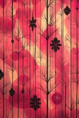 Poster - Vibrant Abstract Geometric Wallpaper Featuring Christmas Trees and Snowflakes on a Red Background