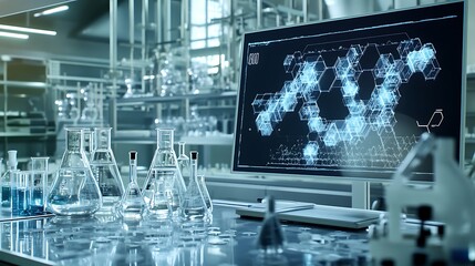 Poster - A futuristic chemistry lab with real-time digital monitoring and control of chemical reactions 