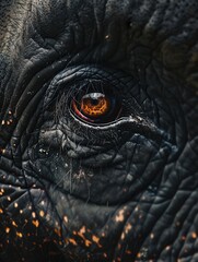 Poster - The striking close-up reveals the rich texture of an elephant's skin around its eye, emphasizing its captivating and deep expression. Generative AI