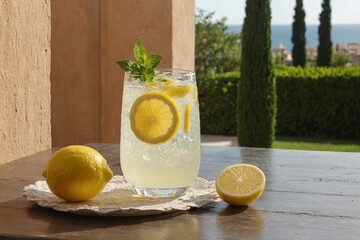 Lemonade With Lime Mint And Ice Cubes