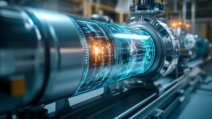Poster - A futuristic physics lab exploring the nature of spacetime with digital simulations and holographic displays