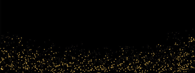 Poster - Glittering vector dust on a black background. Gold sparkling lights. Christmas Holiday glow particle. Magic star effect. Shine background. Festive party design.