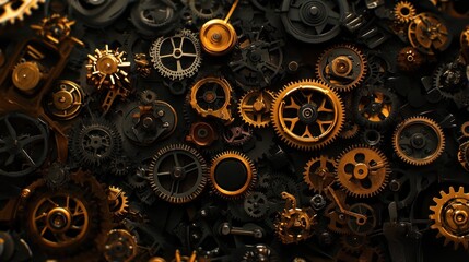 Poster - Close-up of intricate gold and black gears