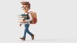 © Waraporn - Studious young man with backpack walking while holding stack of books illustrating the concept of education academic studies and intellectual pursuit