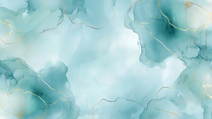 Soft blue and green watercolor design with gold lines and paint stains. Marbled alcohol ink effect. Perfect for a wedding invitation or as a backdrop.