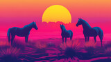 Pop art illustration of wild horses in the desert