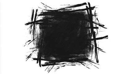 Poster - A black and white image of a messy, splattered background with a black square in the middle