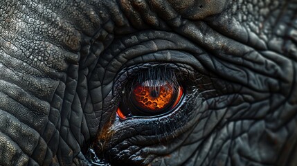 Poster - This striking close-up focuses on the elephant's eye, showcasing the remarkable texture of its skin and the depth of its observant gaze. Generative AI