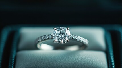 A close-up of a diamond ring in a luxurious jewelry box, ready to be gifted.