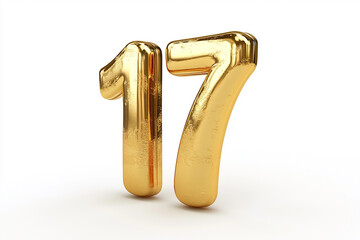 3d gold number 17 isolated on white background