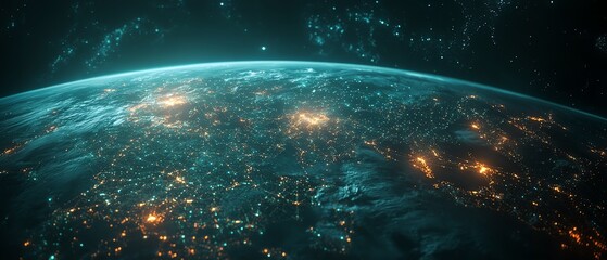 Leinwandbilder - Dynamic visualization of a global radio network, featuring a 3D map of Earth illuminated with communication pathways and satellite connections