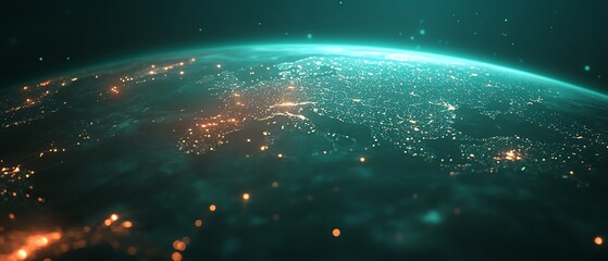 Leinwandbilder - Dynamic visualization of a global radio network, featuring a 3D map of Earth illuminated with communication pathways and satellite connections