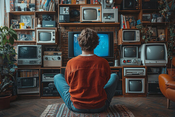 Aufkleber - a person reliving their favorite 90s sitcoms on a streaming service, demonstrating the lasting impac