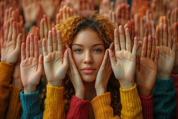 Poster - a person advocating for cultural diversity in a virtual panel discussion, raising awareness on the i