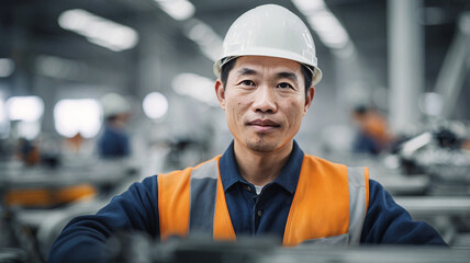 A Chinese worker in a factory, industrial field, a realistic style of portrait