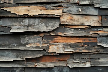 Background and texture of old wooden wall. Old plywood boards rotted and torn, saw the inner surface with copy space for text input - generative ai