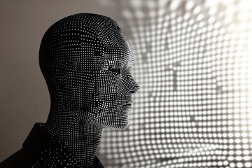 a render of a silhouette or a manequin made out of dots grid with a retro vibe - generative ai