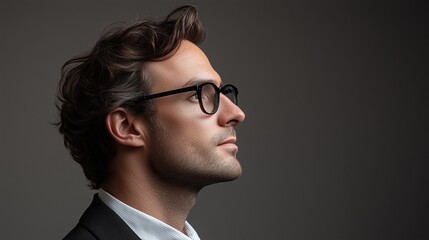 Side view of a professional businessman in a formal suit, captured in a modern corporate environment. High-resolution  photo ideal for business themes, leadership, and professional presentation.