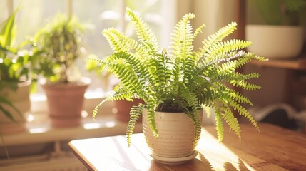 Wall Mural - Bright Green Fern in a Sunlit Room