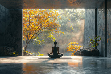Poster - a person practicing mindfulness meditation in a peaceful setting, focusing on mental clarity and emo