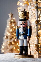 Wall Mural - Toy nutcracker soldier Christmas decoration on light bulbs