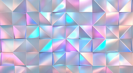 Wall Mural - A vibrant array of triangular and square geometric shapes reflects light in soft pastels, creating a visually captivating textured wall decoration