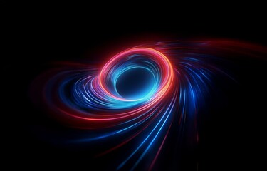 Poster - abstract glowing neon lines forming a circular vortex against a black background.