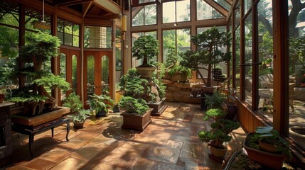 Canvas Print - Serene Indoor Garden with Beautiful Bonsai Plants