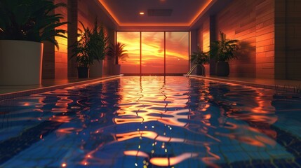 Canvas Print - Tranquil Indoor Pool at Sunset