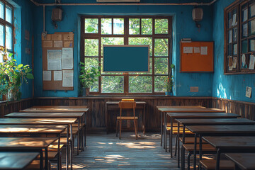 Poster - A classroom where AI helps teachers track student progress and provide personalized feedback, enhancing the learning experience. Concept of education.