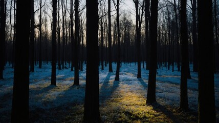 Wall Mural - dark forest at night, scary woods