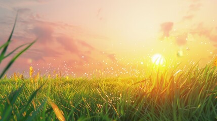 Poster - Serene Sunrise Over Lush Green Grass Landscape