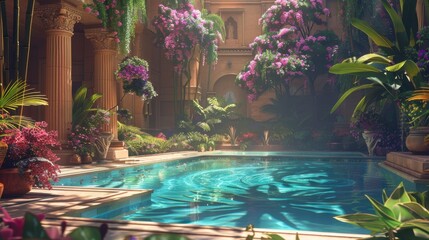 Wall Mural - Serene Oasis with Lush Flora and Tranquil Waters