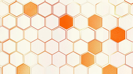 Wall Mural - A captivating arrangement of hexagons filled with varying shades of orange, creating a striking geometric pattern against a light backdrop