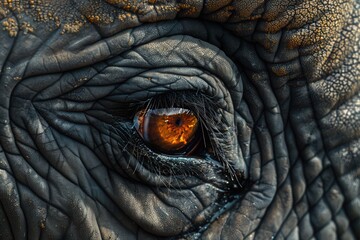 Poster - The photograph captures the mesmerizing depth of an elephant's eye, showcasing the unique texture of its skin and the warmth of its gaze. Generative AI