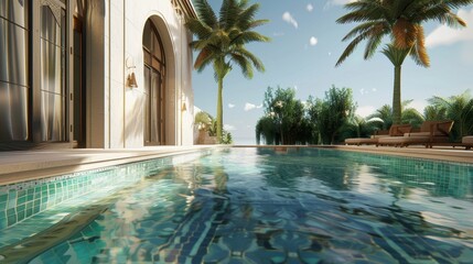 Sticker - Serene Poolside Retreat with Lush Palm Trees