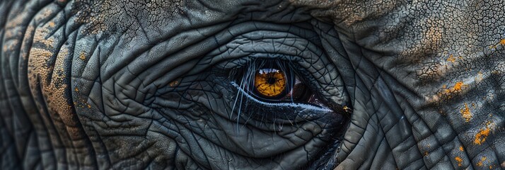 Poster - This close-up reveals the striking depth and detail of an elephant's eye and the textured skin surrounding it. Generative AI