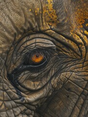 Poster - The focus is on the elephant's eye, revealing the rich textures of the skin and the mesmerizing depth of the eye in bright daylight. Generative AI