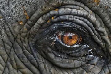 Poster - The photograph captures the remarkable detail of an elephant's eye, revealing the textured skin and the rich, deep tones of its gaze. Generative AI