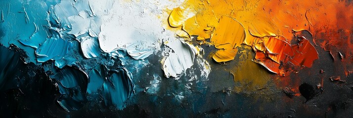 Poster - Abstract modern painting with orange, blue and white colors, soft brush strokes and texture