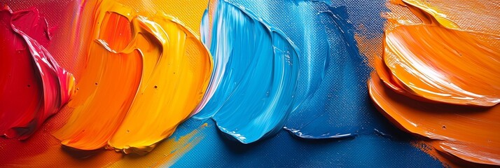 Poster - Abstract modern painting with orange, blue and white colors, soft brush strokes and texture