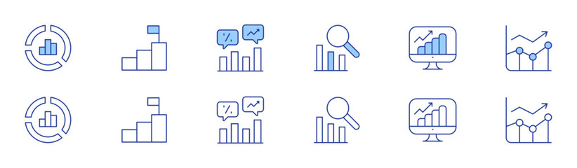Poster - Statistics icon set in two styles, Duotone and Thin Line style. Editable stroke. statistics, donut chart, goal, graph, line chart, line graph