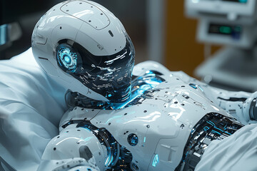 Poster - An AI-driven healthcare robot assisting in surgeries, illustrating the potential for AI in medical advancements. Concept of health.