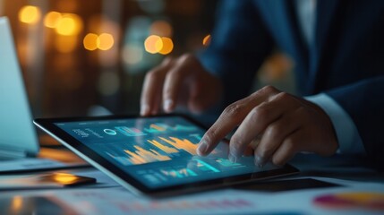 Poster - businessman hand using a sleek modern computer