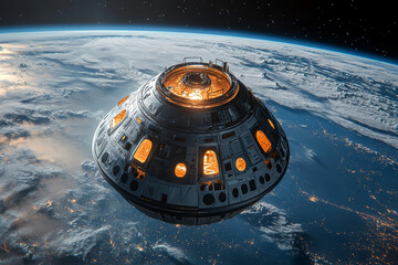 Wall Mural - a space capsule returning to earth after a mission, representing the successful completion of space 