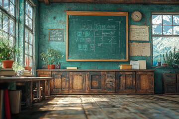 Poster - A school using AI to personalize education for students, raising questions about the role of technology in learning. Concept of education.