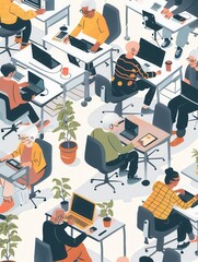 Leinwandbilder - A group of elderly learners practices their computer skills using laptops and desktop computers in a vibrant classroom setting. Generative AI