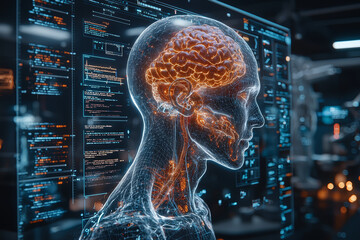 Poster - A health diagnostic AI tool analyzing patient data, showcasing the benefits and risks of AI in healthcare. Concept of health.
